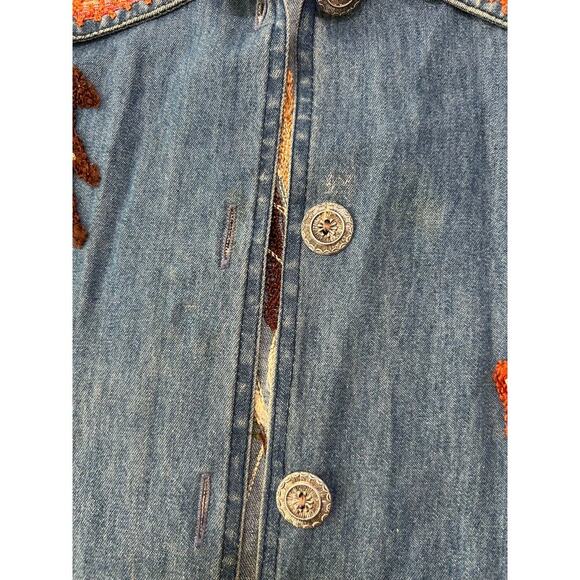 Vintage 90s Keren Hart Fall Autumn Leaf Embroidered Denim Button Down Orange M - Picture 7 of 10